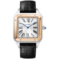 Réplique Cartier Santos Dumont Extra Large Montre pour homme en or rose et acier inoxydable avec bracelet en cuir noir W2SA0017