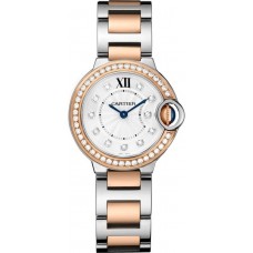 Réplique Montre Cartier Ballon Bleu de Cartier avec cadran argenté, diamant, acier inoxydable et or rose W3BB0025