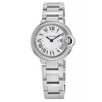 Réplique Montre Cartier Ballon Bleu 28 mm en acier et diamants pour femme W4BB0015