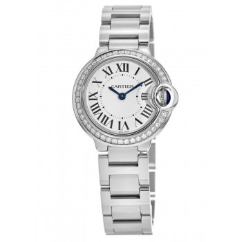 Réplique Montre Cartier Ballon Bleu 28 mm en acier et diamants pour femme W4BB0015