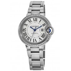 Réplique Cartier Ballon Bleu 33 mm cadran argenté bracelet en acier montre unisexe W4BB0023