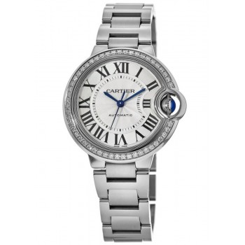 Réplique Cartier Ballon Bleu 33 mm cadran argenté bracelet en acier montre unisexe W4BB0023