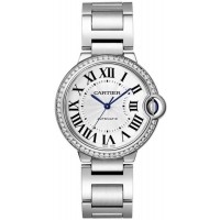 Réplique Montre Cartier Ballon Bleu 36 mm avec cadran argenté et acier diamanté pour femme W4BB0024