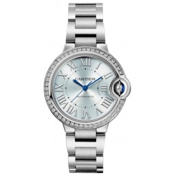 Réplique Montre Cartier Ballon Bleu de Cartier avec cadran bleu et acier diamanté pour femme W4BB0028