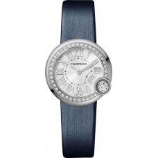 Réplique Montre pour femme Cartier Ballon Blanc avec cadran argenté et bracelet en cuir diamant W4BL0002