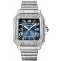 Réplique Montre Cartier Santos De Cartier pour femme en acier diamant avec cadran bleu W4SA0006