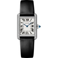 Réplique Montre pour femme Cartier Tank Must petit cadran argenté bracelet en cuir diamant W4TA0016