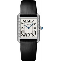 Réplique Montre pour femme Cartier Tank Must grand cadran argenté bracelet en cuir diamant W4TA0017