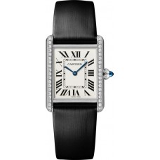 Réplique Montre pour femme Cartier Tank Must grand cadran argenté bracelet en cuir diamant W4TA0017