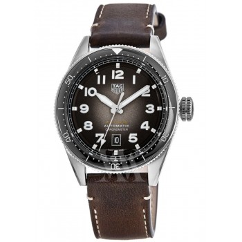 Réplique Montre pour homme Tag Heuer Autavia Calibre 5 chronomètre cadran noir bracelet en cuir marron WBE5114.FC8266