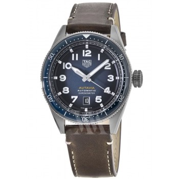 Réplique Montre pour homme Tag Heuer Autavia Calibre 5 chronomètre cadran bleu bracelet en cuir WBE5116.FC8266