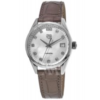 Réplique Montre pour femme Tag Heuer Carrera à quartz avec cadran diamant et bracelet en cuir taupe WBK1318.FC8258