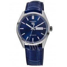 Réplique Montre pour homme Tag Heuer Carrera Calibre 5 Day-Date avec cadran bleu et bracelet en cuir WBN2012.FC6502