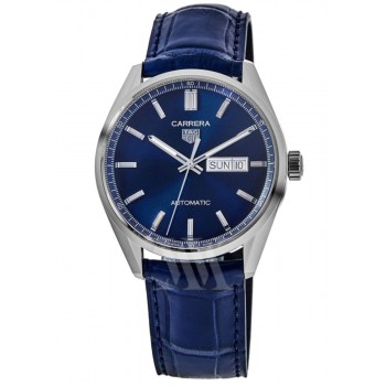 Réplique Montre pour homme Tag Heuer Carrera Calibre 5 Day-Date avec cadran bleu et bracelet en cuir WBN2012.FC6502