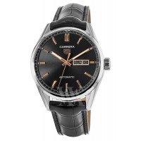 Réplique Montre pour homme Tag Heuer Carrera Calibre 5 Day-Date avec cadran noir et bracelet en cuir WBN2013.FC6503