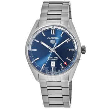 Réplique Montre pour homme Tag Heuer Carrera Calibre 7 Twin Time en acier avec cadran bleu WBN201A.BA0640