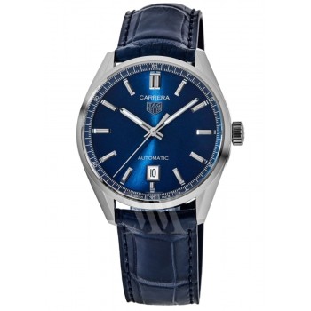 Réplique Montre pour homme Tag Heuer Carrera avec cadran bleu et bracelet en cuir WBN2112.FC6504