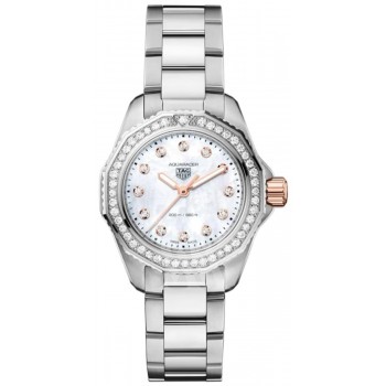 Réplique Montre pour femme Tag Heuer Aquaracer Professional 200 avec cadran en nacre et acier diamant WBP1451.BA0622