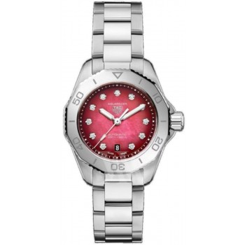 Réplique Montre pour femme Tag Heuer Aquaracer Professional 200 Date Smokey Red Diamond Dial en acier WBP2414.BA0622