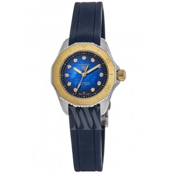 Réplique Montre pour femme Tag Heuer Aquaracer Professional 200 avec cadran en diamant bleu et bracelet en caoutchouc WBP2450.FT6215