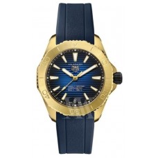 Réplique Montre pour homme Tag Heuer Aquaracer Professional 200 avec cadran bleu et bracelet en caoutchouc en or jaune 18 carats WBP5152.FT6210