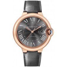 Réplique Montre pour homme Cartier Ballon Bleu de Cartier cadran gris bracelet en cuir or rose 18 carats WGBB0050