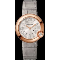 Réplique Montre Cartier Ballon Blanc avec cadran argenté et bracelet en cuir pour femme WGBL0005