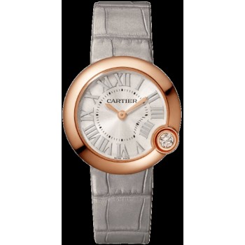 Réplique Montre Cartier Ballon Blanc avec cadran argenté et bracelet en cuir pour femme WGBL0005