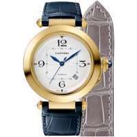 Réplique Montre Cartier Panthère de Cartier avec cadran argenté et bracelet en cuir or jaune pour femme WGPA0007