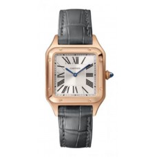 Réplique Montre Cartier Santos Dumont avec cadran argenté et bracelet en cuir pour femme WGSA0022