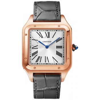 Réplique Montre Cartier Santos Dumont avec cadran argenté et bracelet en cuir or rose 18 carats pour homme WGSA0032