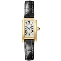 Réplique Montre Cartier Tank Américaine Mini Cadran Argent Bracelet Cuir Or Jaune Femme WGTA0038