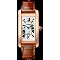 Réplique Cartier Tank Américaine Cadran Argent Bracelet Cuir Or Rose Montre Unisexe WGTA0046