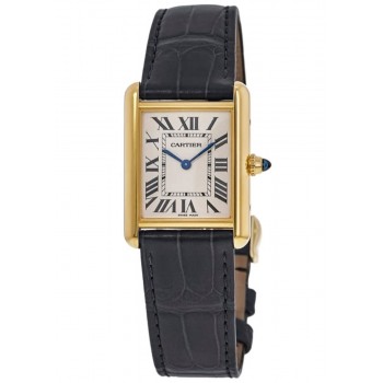 Réplique Montre Cartier Tank Louis grand cadran argenté bracelet en cuir or jaune pour femme WGTA0067