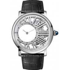 Réplique Montre Cartier Rotonde De Cartier avec cadran squelette et bracelet en cuir palladié pour homme WHRO0014