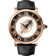 Réplique Montre pour homme Cartier Rotonde De Cartier avec cadran blanc et bracelet en cuir or rose 18 carats WHRO0040