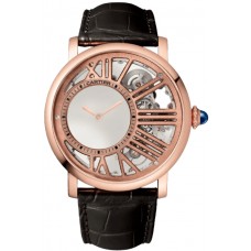 Réplique Montre pour homme Cartier Rotonde De Cartier cadran squelette or rose 18 carats bracelet en cuir WHRO0060