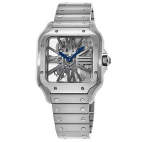 Réplique Montre Cartier Santos De Cartier avec cadran squelette en acier inoxydable pour homme WHSA0015