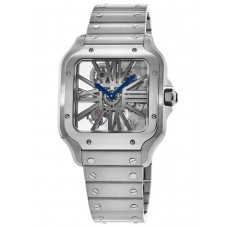 Réplique Montre Cartier Santos De Cartier avec cadran squelette en acier inoxydable pour homme WHSA0015