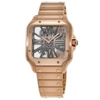 Réplique Montre Cartier Santos pour homme avec cadran squelette en or rose 18 carats WHSA0016