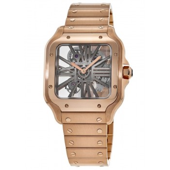 Réplique Montre Cartier Santos pour homme avec cadran squelette en or rose 18 carats WHSA0016