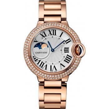 Réplique Montre Cartier Ballon Bleu de Cartier avec cadran argenté et diamants en or rose 18 carats WJBB0025