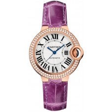 Réplique Montre Cartier Ballon Bleu de Cartier avec cadran argenté et bracelet en cuir diamant en or rose 18 carats WJBB0051