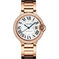 Réplique Montre Cartier Ballon Bleu de Cartier avec cadran argenté et diamants en or rose 18 carats WJBB0067