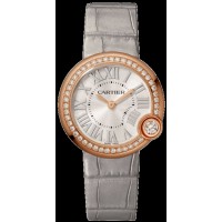 Réplique Montre Cartier Ballon Blanc avec cadran argenté et bracelet en cuir diamant pour femme WJBL0008