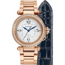 Réplique Montre pour femme Cartier Pasha avec cadran argenté et diamant en or rose 18 carats WJPA0013