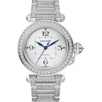 Réplique Montre pour femme Cartier Pasha avec cadran argenté et diamant en or blanc 18 carats WJPA0014