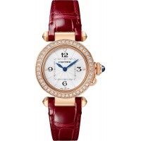 Réplique Montre pour femme Cartier Pasha De Cartier avec cadran opalin et diamant en or rose et bracelet en cuir WJPA0017