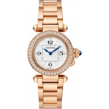 Réplique Montre Cartier Pasha De Cartier avec cadran opalin et diamant en or rose pour femme WJPA0018