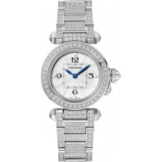 Réplique Montre Cartier Pasha De Cartier avec cadran opalin et diamant en or blanc pour femme WJPA0019